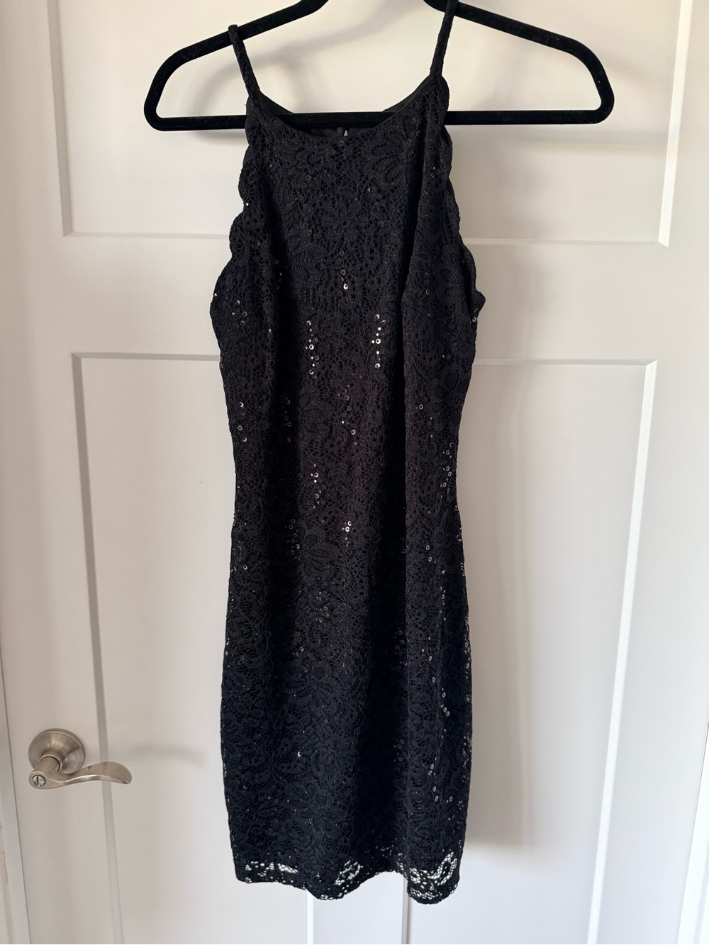 BCX Black Lace Sequin Halter Dress Size 9